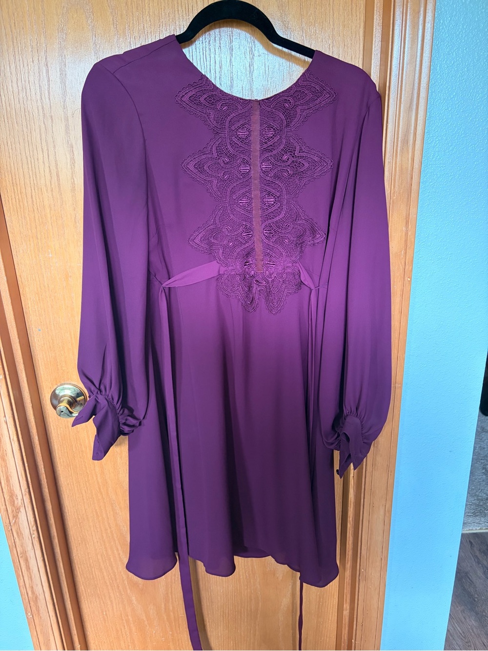 Nanette Lepore Plum Long-Sleeve Lace Front Dress